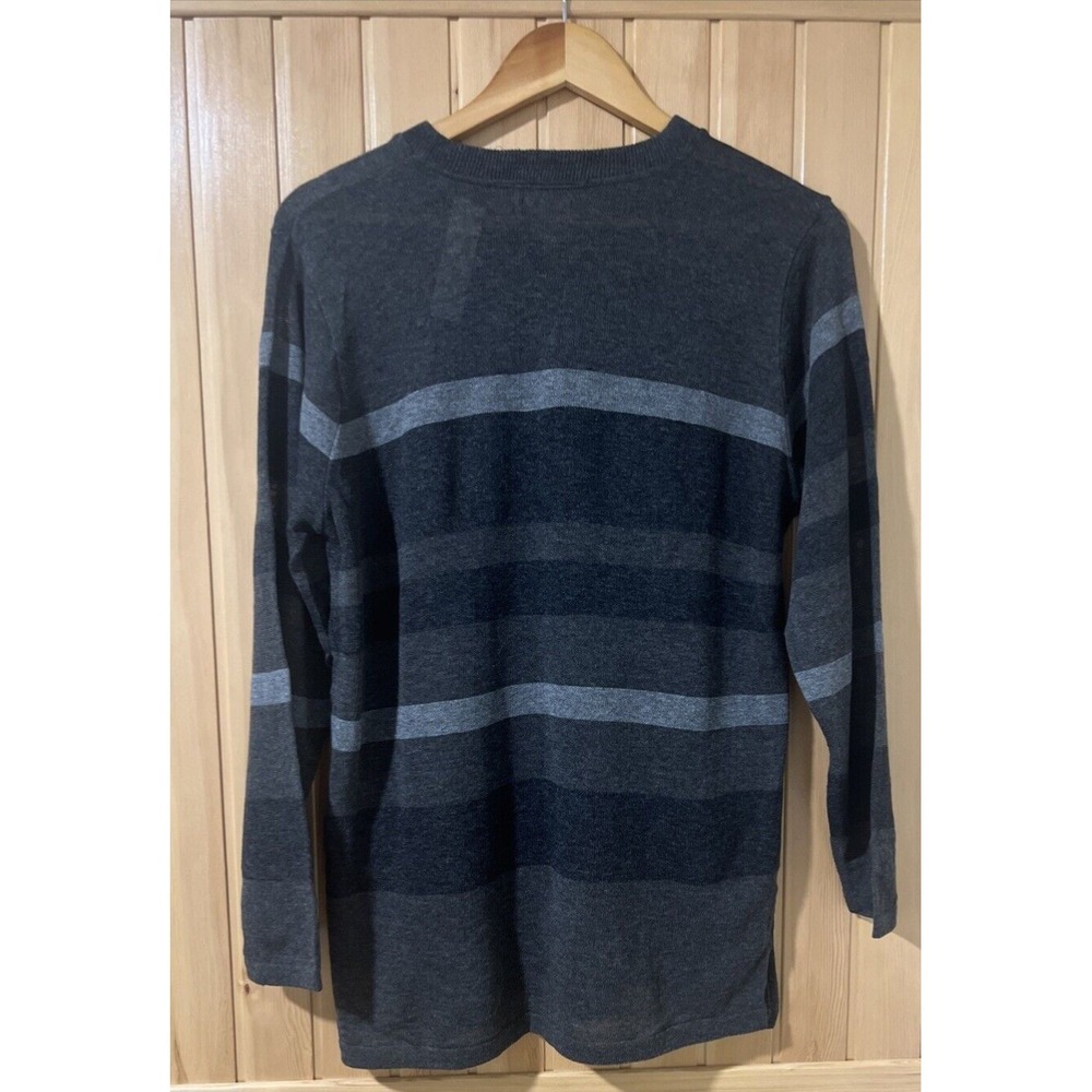 Cricket Lane Striped V-Neck Sweater Women's Medium Grey NWT Vintage Made in USA - Picture 2 of 8